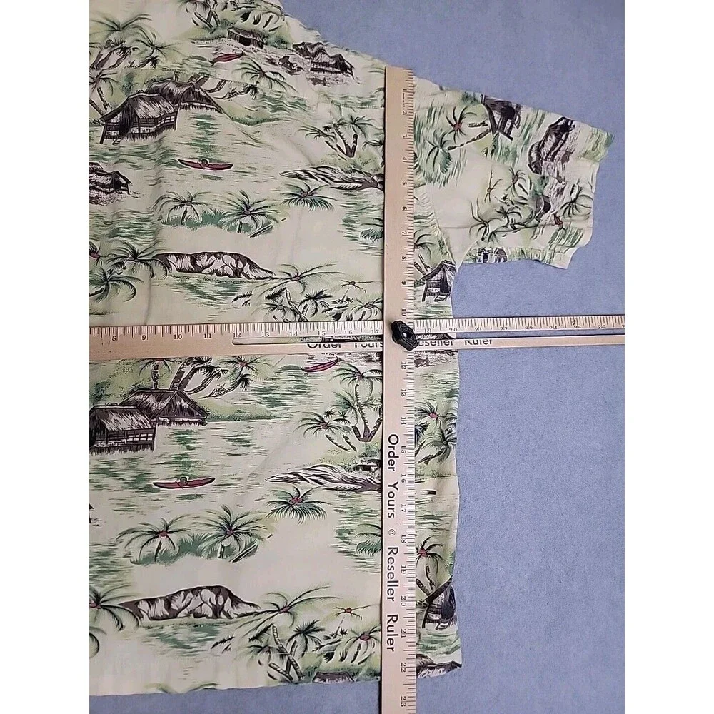 Vintage GAP‎ Hawaiian Shirt Mens L Brown Tiki Hut Native Cotton Pocket Dad Camp